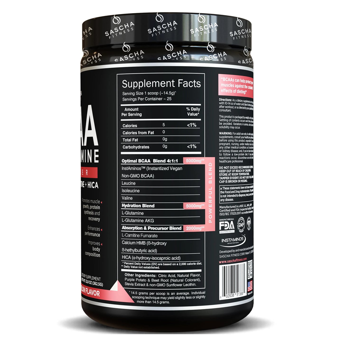 BCAA NATURAL  + GLUTAMINE 362 GR. SASCHA FITNESS