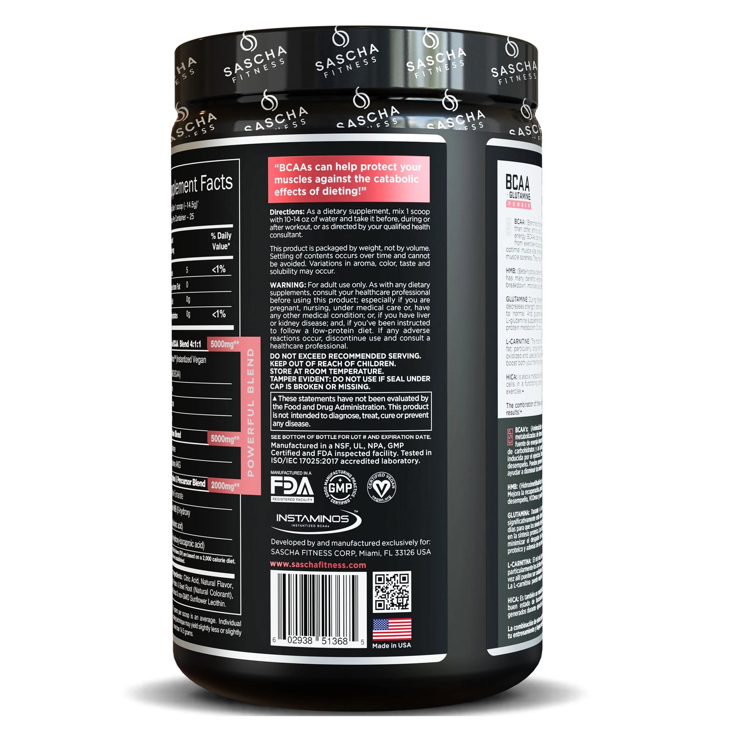 BCAA NATURAL  + GLUTAMINE 362 GR. SASCHA FITNESS