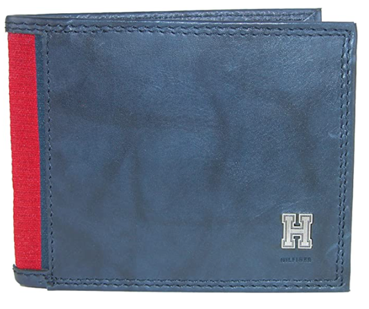 Billetera Tommy Hilfiger - Navy Style de piel para hombre, color azul y rojo.