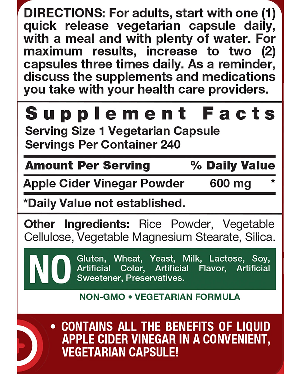 Apple Cider Vinegar  Nature's Truth  240 Capsulas  600 mg
