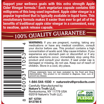 Apple Cider Vinegar  Nature's Truth  240 Capsulas  600 mg