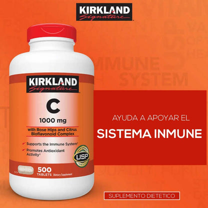 VITAMINA C 1000MG - 500 TABLETAS - KIRKLAND -Complejo Bioflavonoides  y Rosa Mosqueta .1000 mg 500 Tab