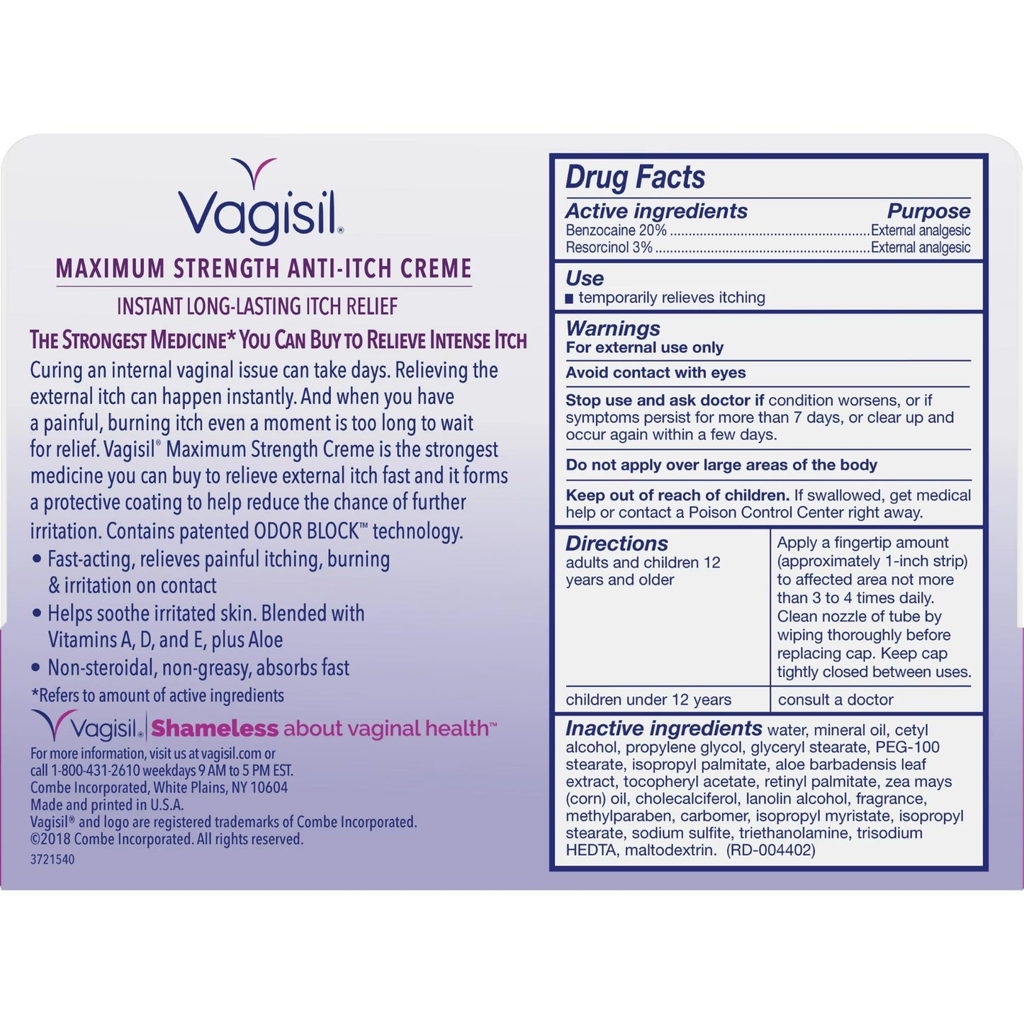 Vagisil Crema antipicazón de alivio instantaneo ,28gr.