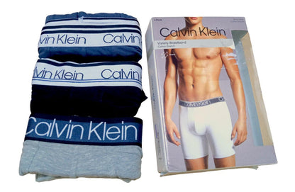 Calvin Klein - Calzoncillos tipo bóxer de algodón para hombre pack 3 und (azul- plomo - negro)
