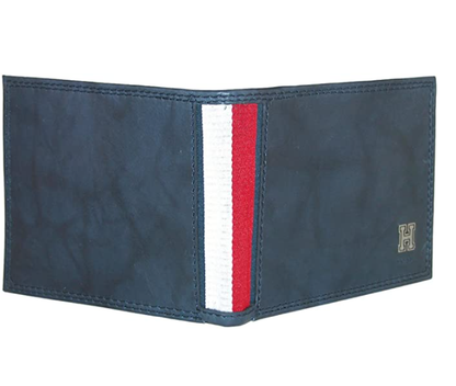 Billetera Tommy Hilfiger - Navy Style de piel para hombre, color azul y rojo.
