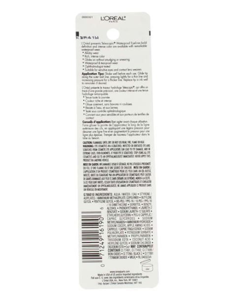 Telescopic loreal waterproof , 800 black noir . 0.06oz