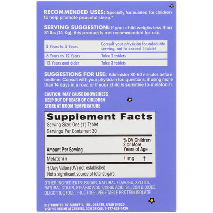 Zarbee's Naturals Children's  Melatonin 30 Tabletas Masticables sabor a Uva