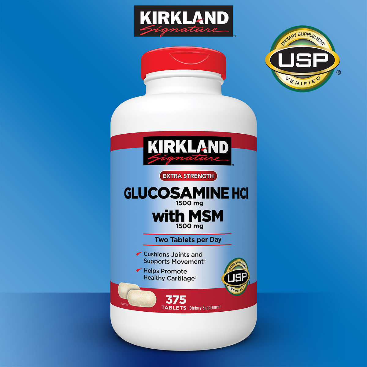 Glucosamina HCI 1500mg con MSM 1500mg Kirkland   de 375 tabletas