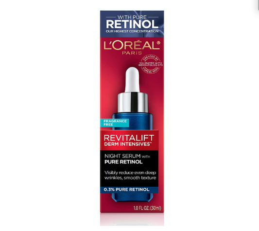 L'Oreal Paris Suero de retinol para cara, suero nocturno 0.3% - 30ml