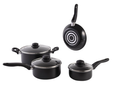 Juego de ollas de cocina antiadherentes Mainstays 7 piezas, color negro