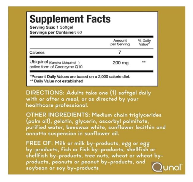 Qunol Ubiquinol CoQ10 200mg - 60 capsulas blandas