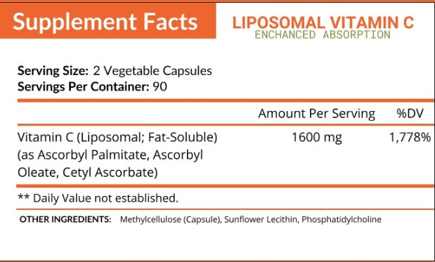 Vitamina C Liposomal NutriFlair 1600 mg, 180 cápsulas - Alta absorción